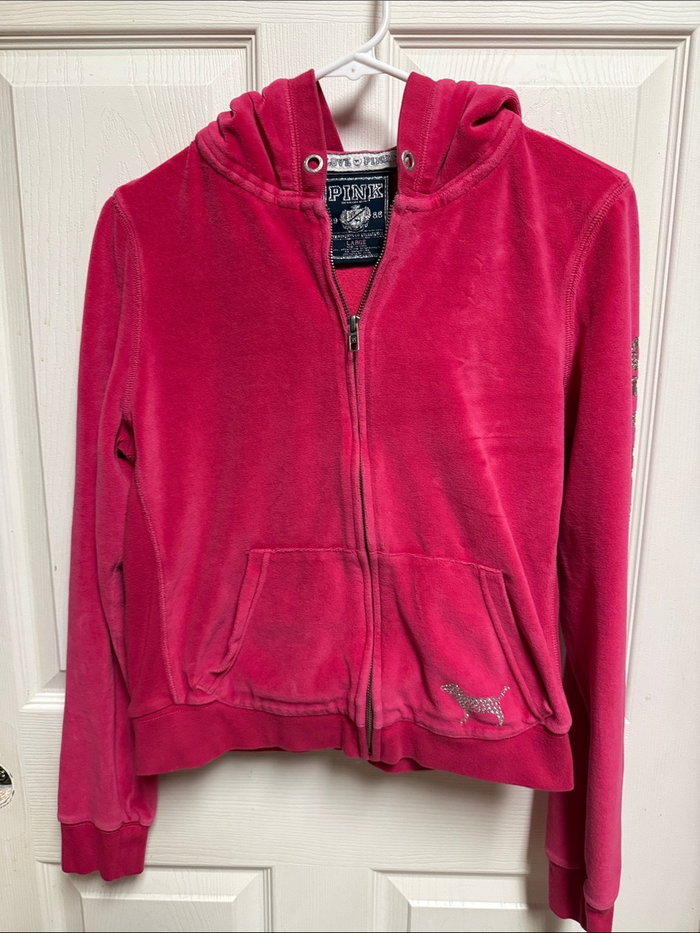 PINK Victoria's Secret Velour Zip-Up Hoodie in Bright Pink